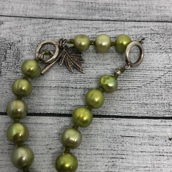 Artisan vintage freshwater pearl leaf pendant statement necklace sterling - Picture 4 of 5